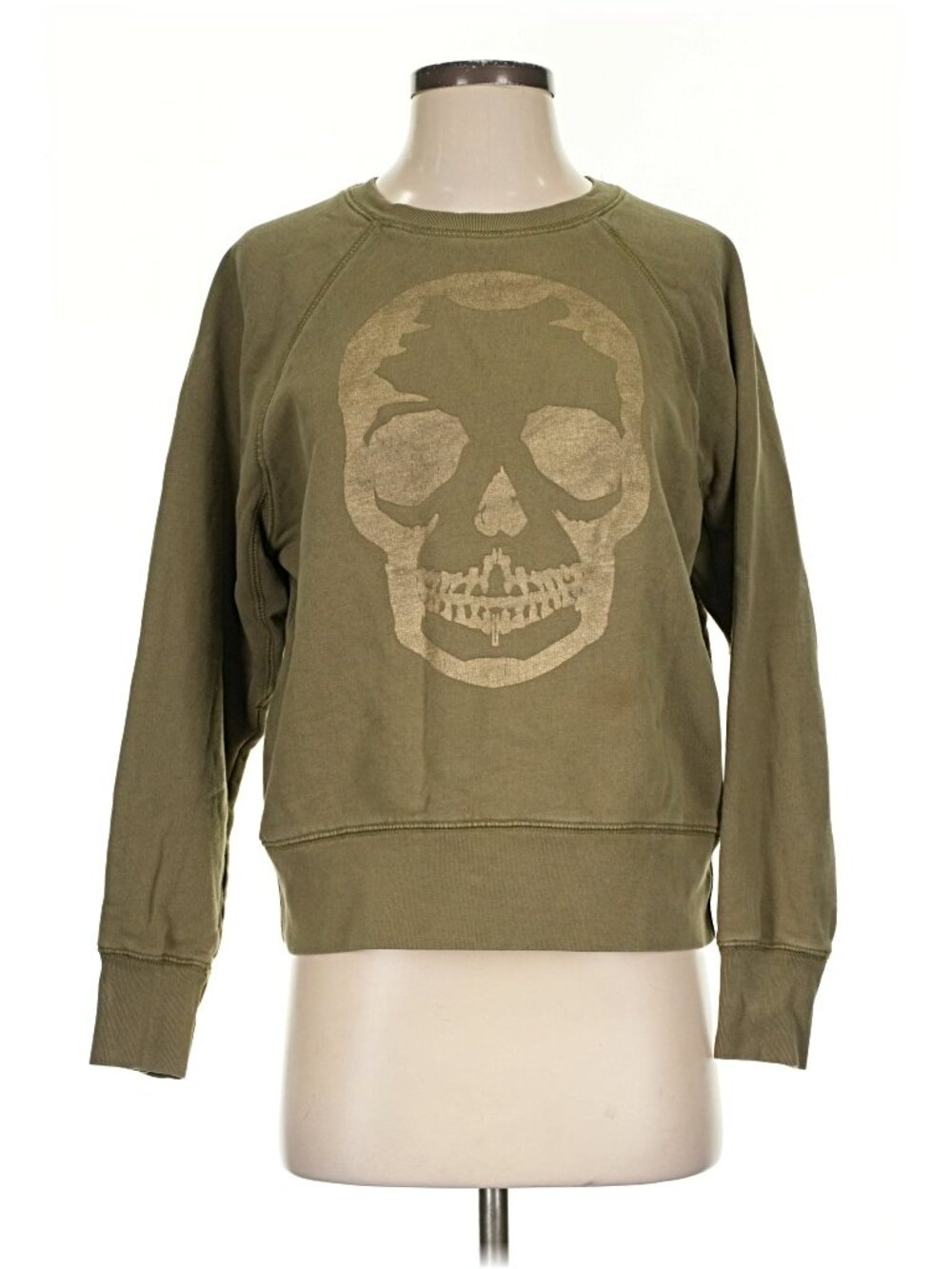Zadig & Voltaire Skull Graphic Sweatshirt XS Olive Green French Rock Chic - Picture 3 of 6